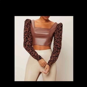 Cheetah Sleeve Leather Top